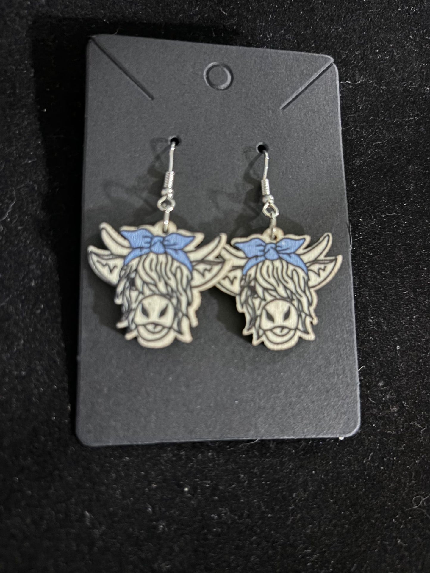 Wood Highland Cow Dangle Earrings