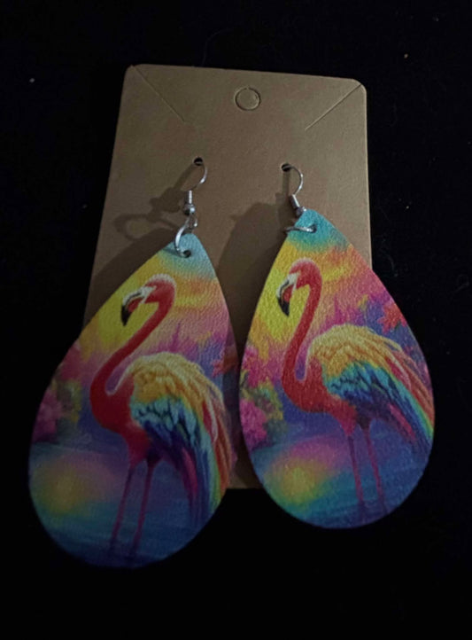 Faux leather Flamingo Earrings